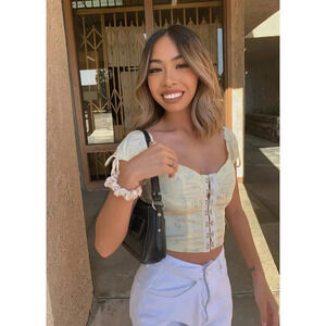 Princess Polly Allyson Corset Top Puff Sleeve Yellow Floral Size US‎ 4